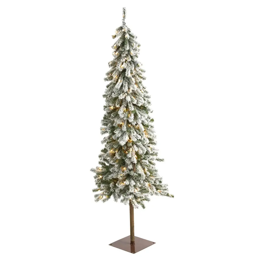 Flocked Alpine Artificial Christmas Tree with Lights and Bendable Branches