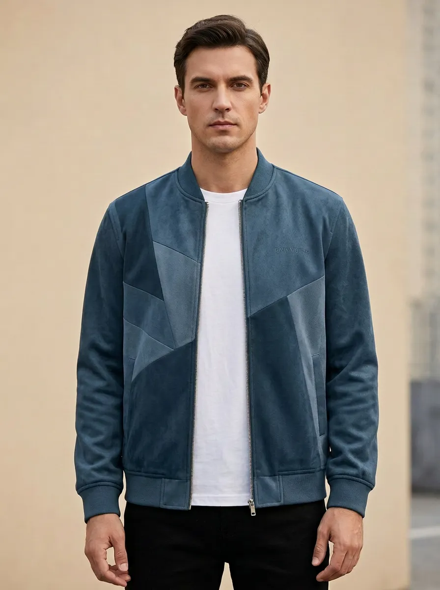 Colorblock Suede Bomber Jacket