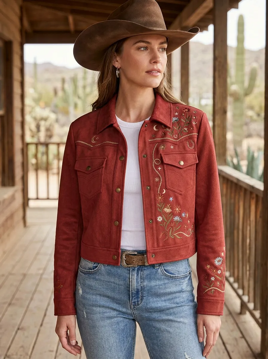 Ranch Horseshoe Horse Floral Pattern Women's Western Jacket