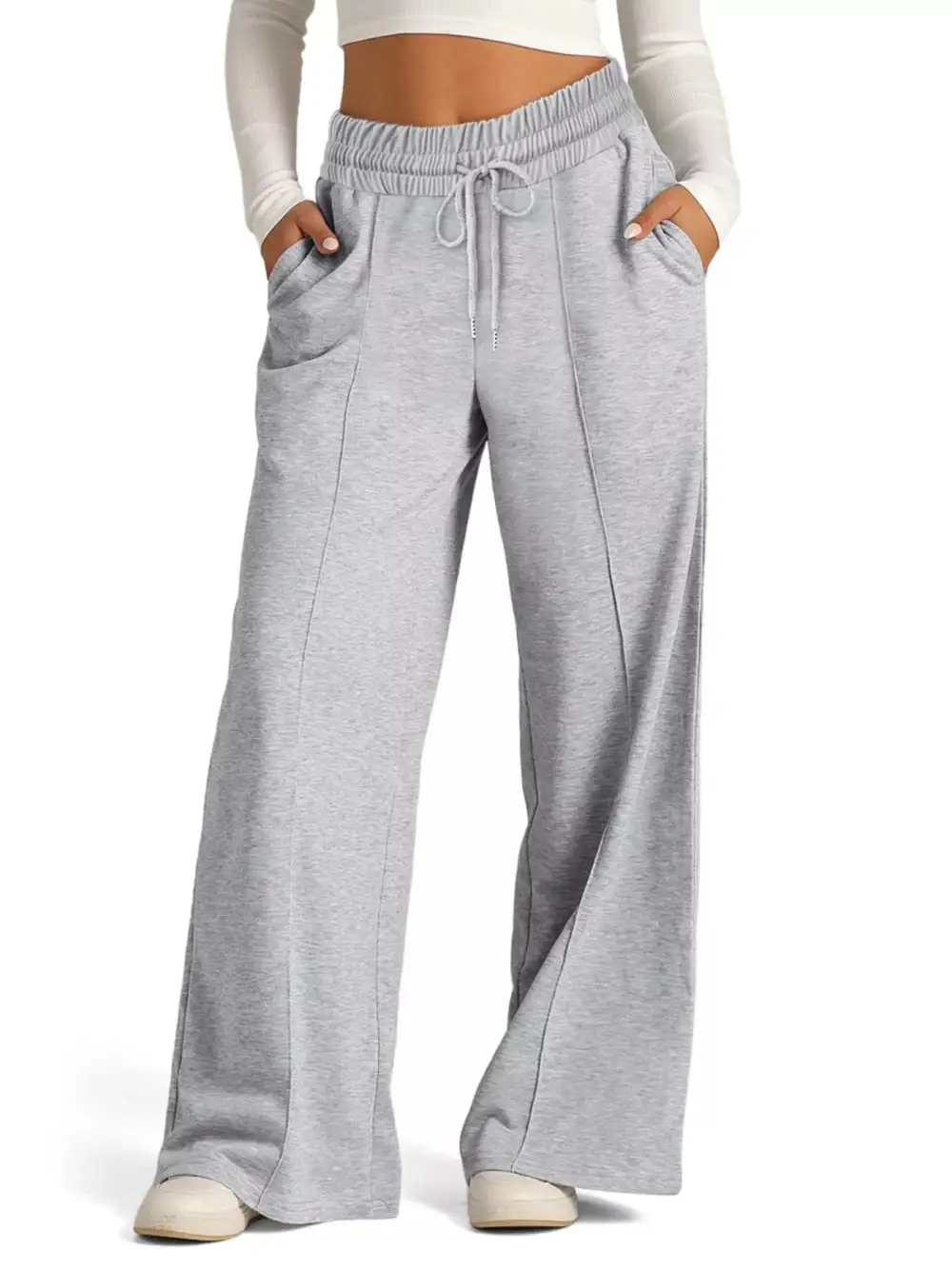 Relaxed Drawstring Wide Leg Pocketed Casual Pants