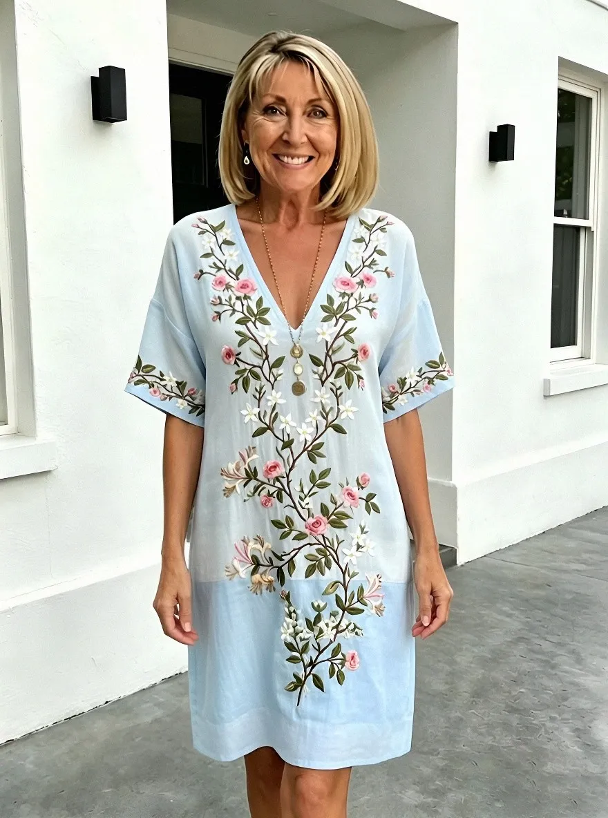 Women's Summer Vacation Floral Embroidery Printed Dress