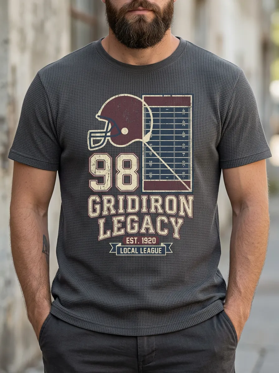 Men's Relaxed Helmet Football Gridiron Crew Neck Graphic T-Shirt