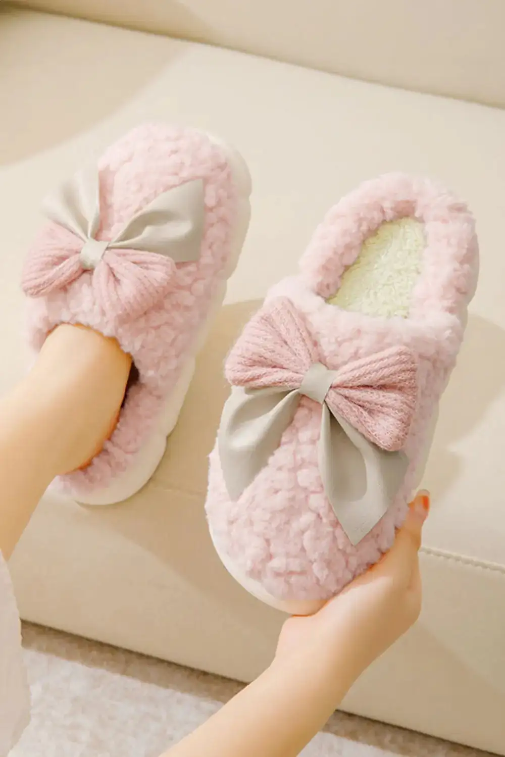 Contrast Knot Plush House Slippers