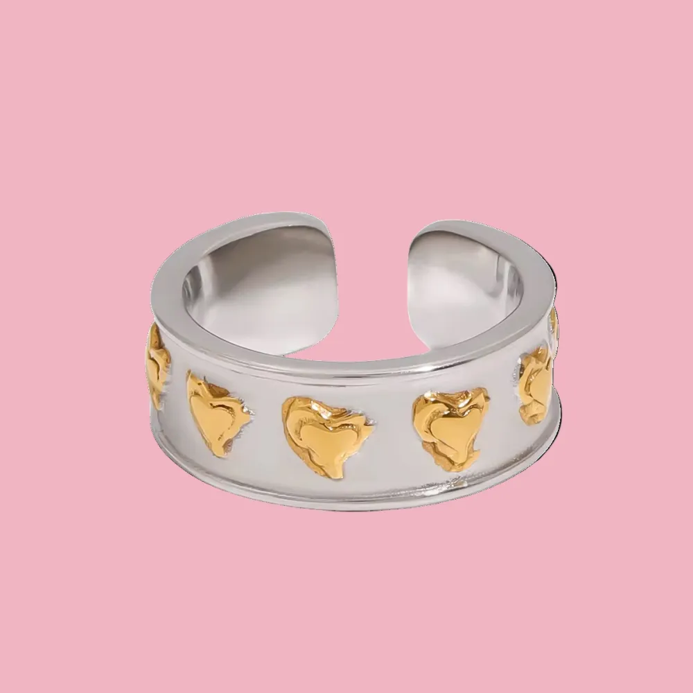 Bold Mixed Finish Heart Ring