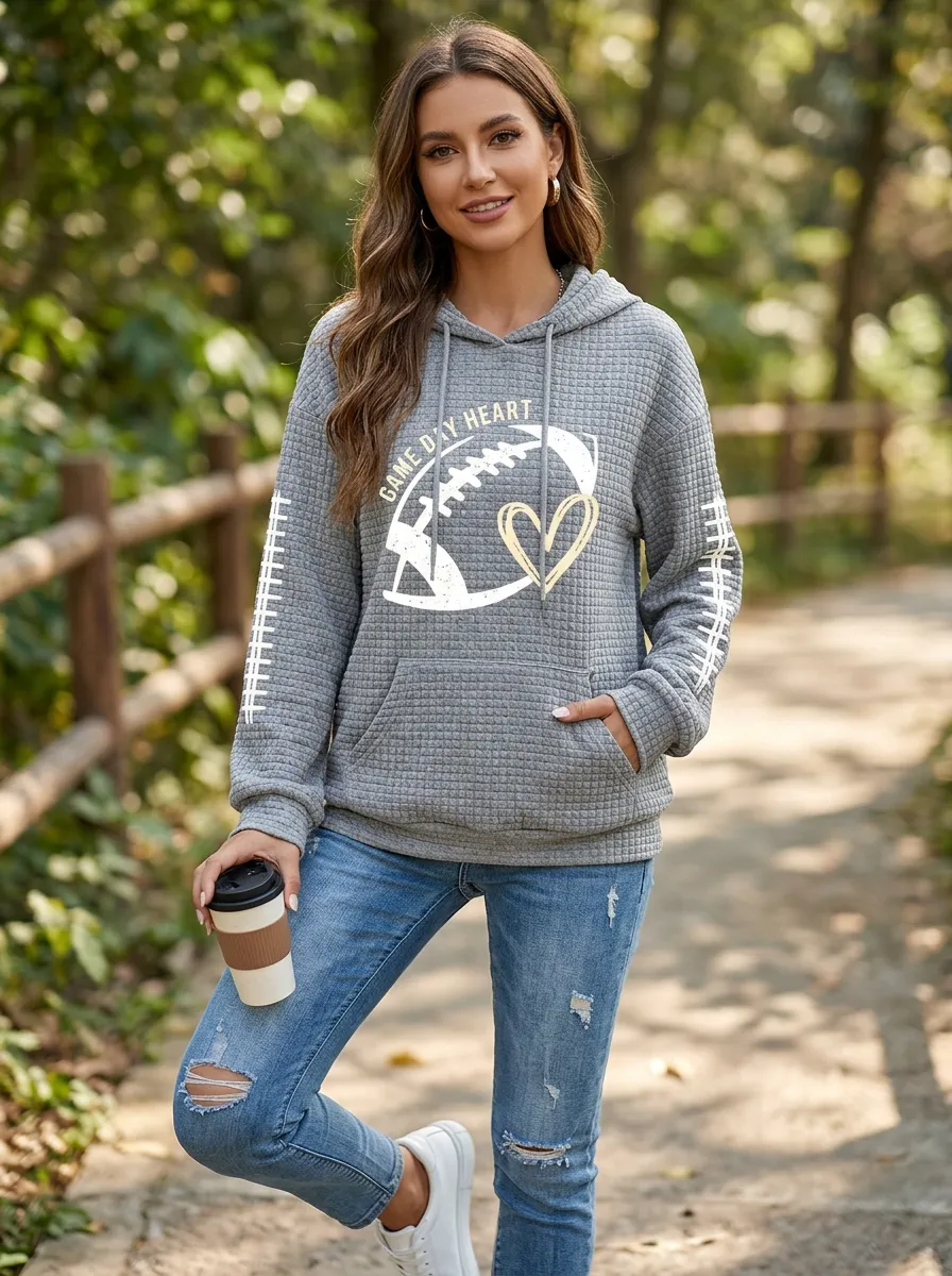 Women's Classic Sideline Inspired Gridiron Heart Ball Love Graphic Hoodie
