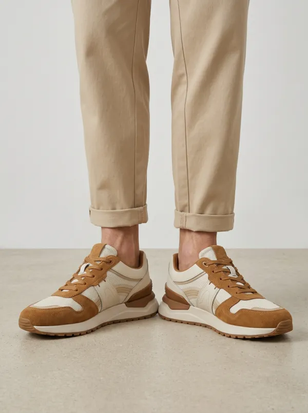 Unisex Casual Suede Mesh Paneled Print Sneakers