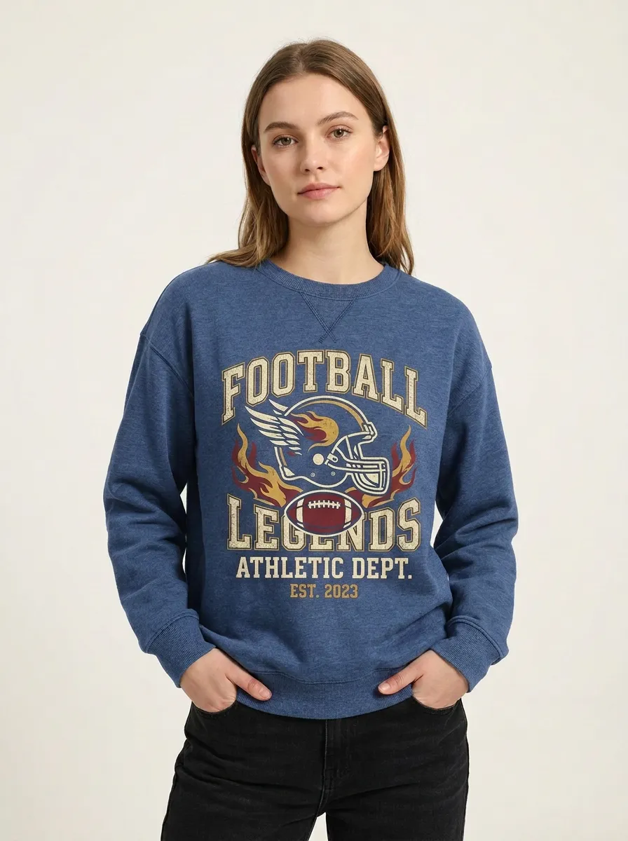 Women's Football Legends Flaming Helmet Printed Sweatshirt
