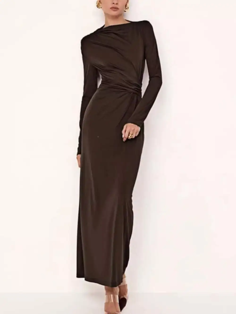 Ruched Long Sleeve Bodycon Maxi Dress