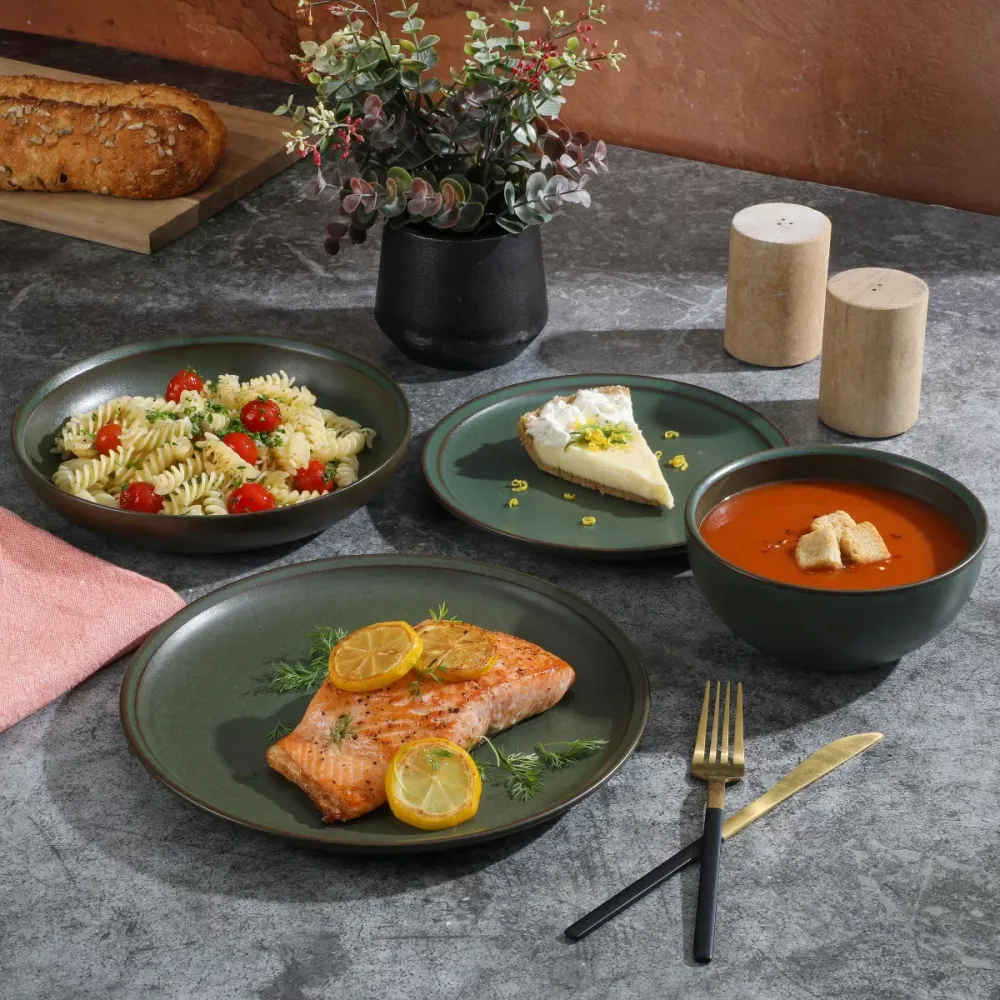 Reactive Glaze Stoneware Dinnerware Set Rimmed