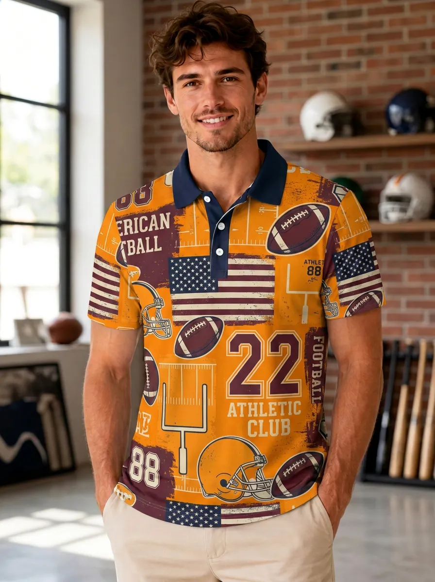 Men's Gridiron Flag Helmet Polo Shirt
