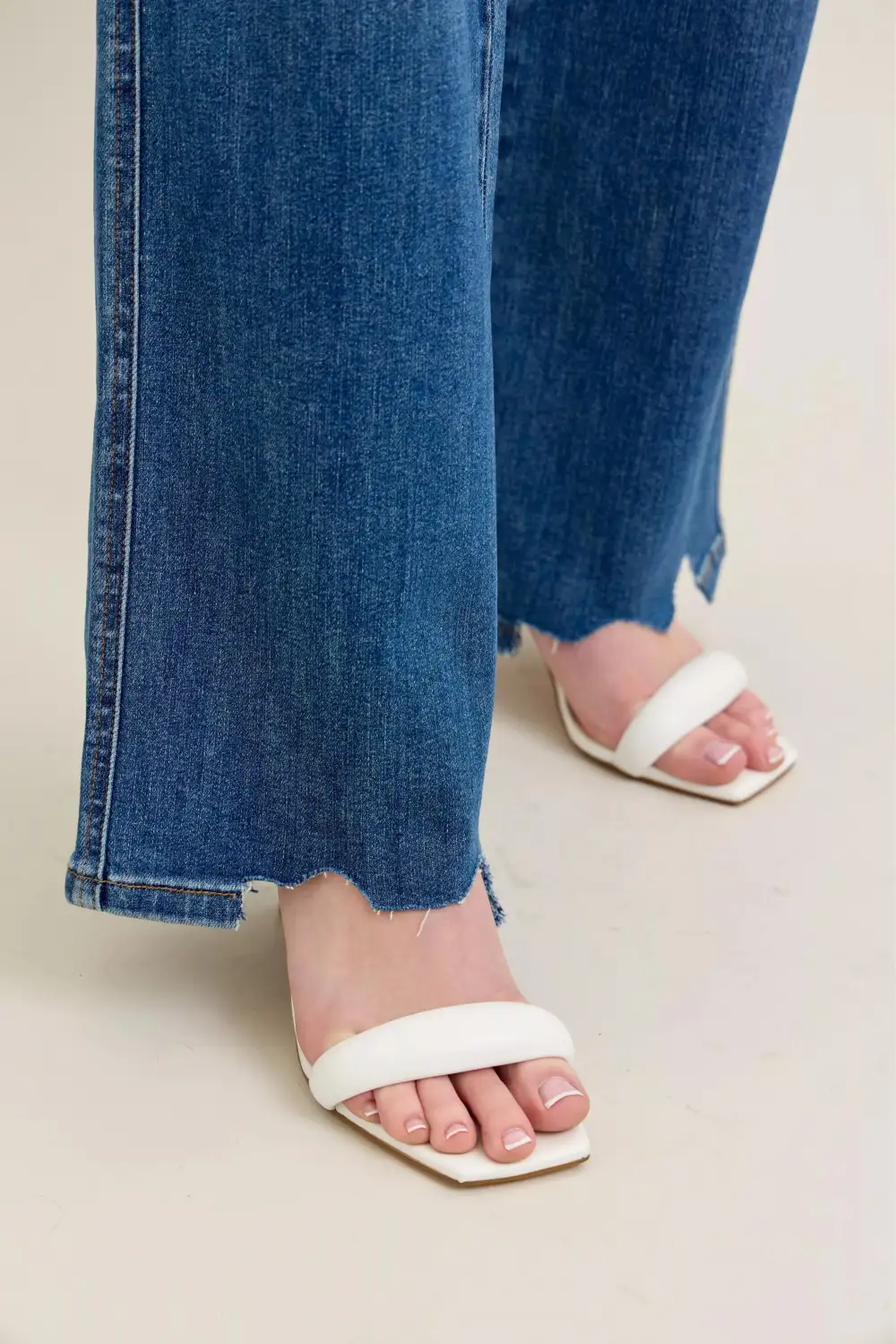 Full Size High Waist Tummy Control Chew Hem Destroy Wide Jeans Plus Size