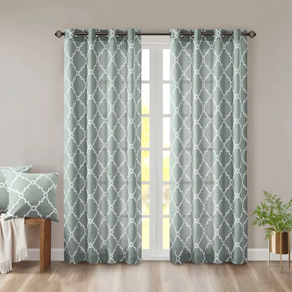 Light Filtering Cotton Geometric Grommet Curtain Panel