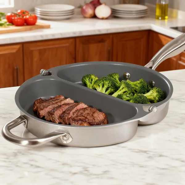 Dual-Section Non-Stick Frying Pan, Cook Two Dishes at Once for Time-Saving Kitchen Cooking