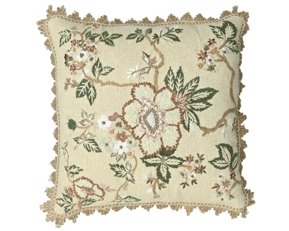 Floral Textured Cotton Linen Decorative Cushion Cover