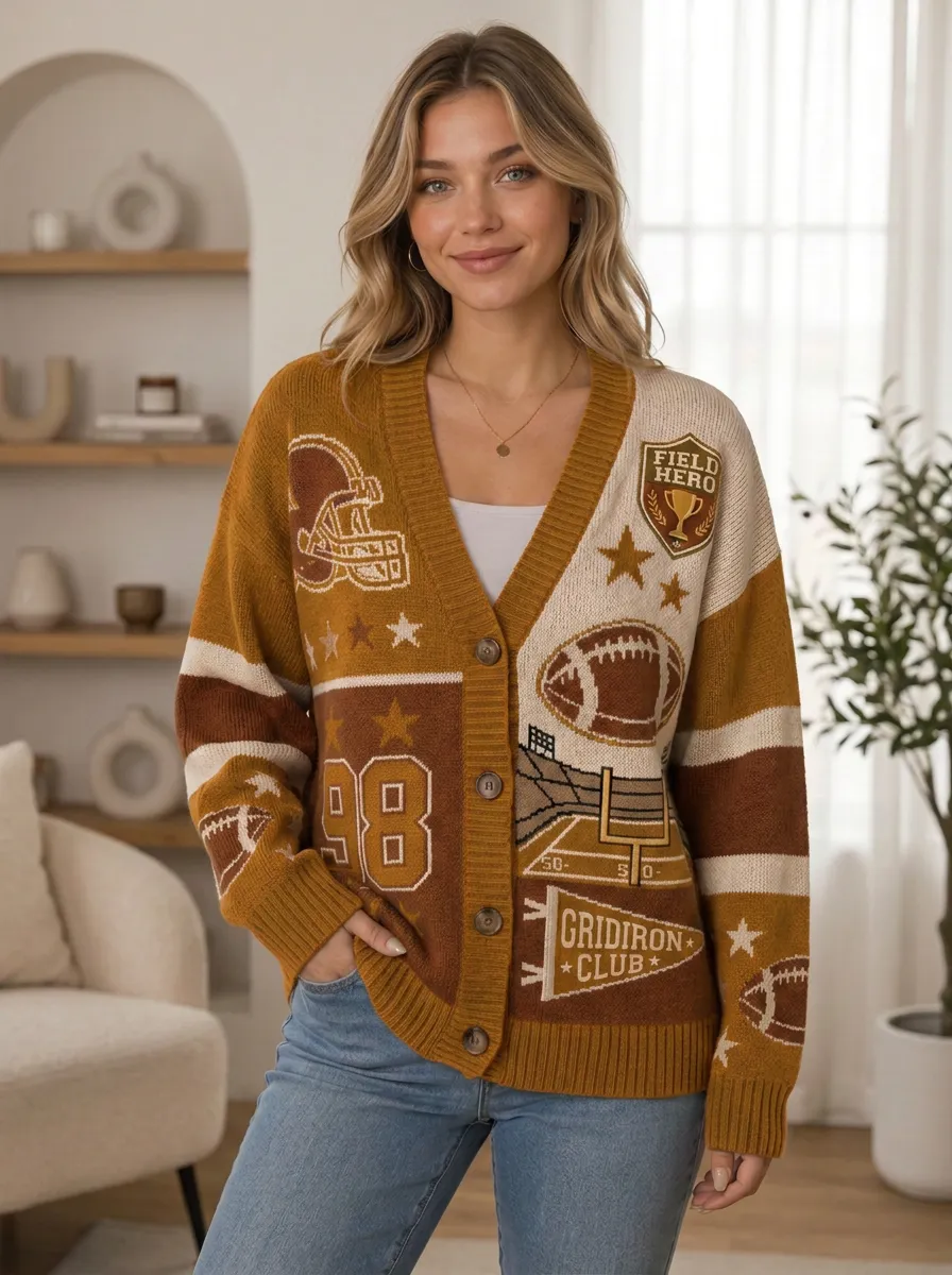 Women's Dynamic Gridiron Helmet Ball Knit Cardigan