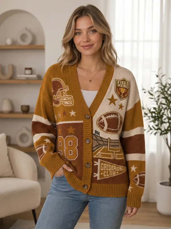 Women's Dynamic Gridiron Helmet Ball Knit Cardigan