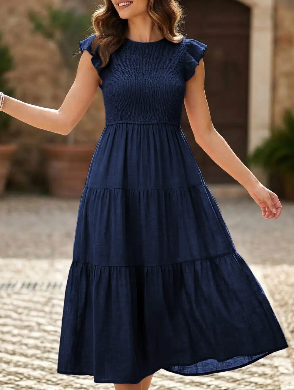 Flutter Sleeve Tiered Mini Dress