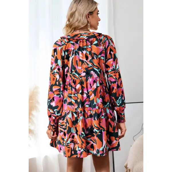Tie Neck Lantern Sleeve Mini Dress