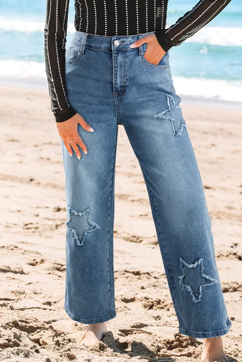 Casual Ribbed Denim Jeans