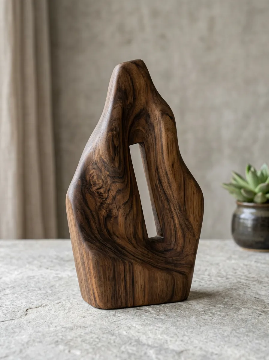 Modern Minimalist Abstract Wood Carved Tabletop Ornament