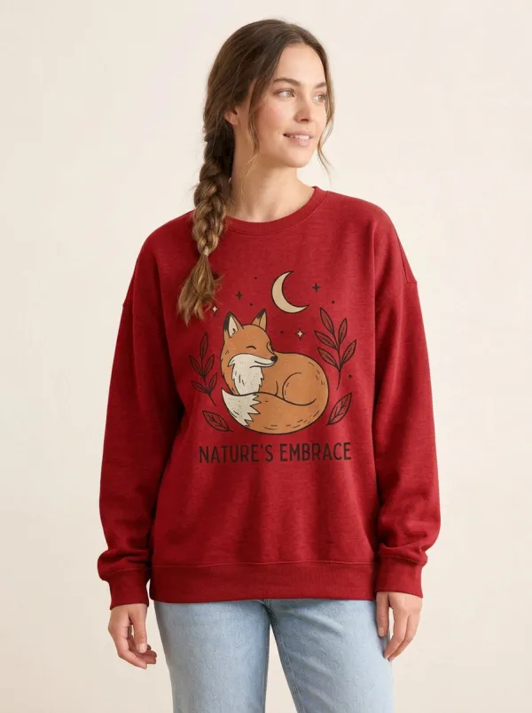 Women's Nature Lover Sleeping Fox Moon Printed Sweatshirt