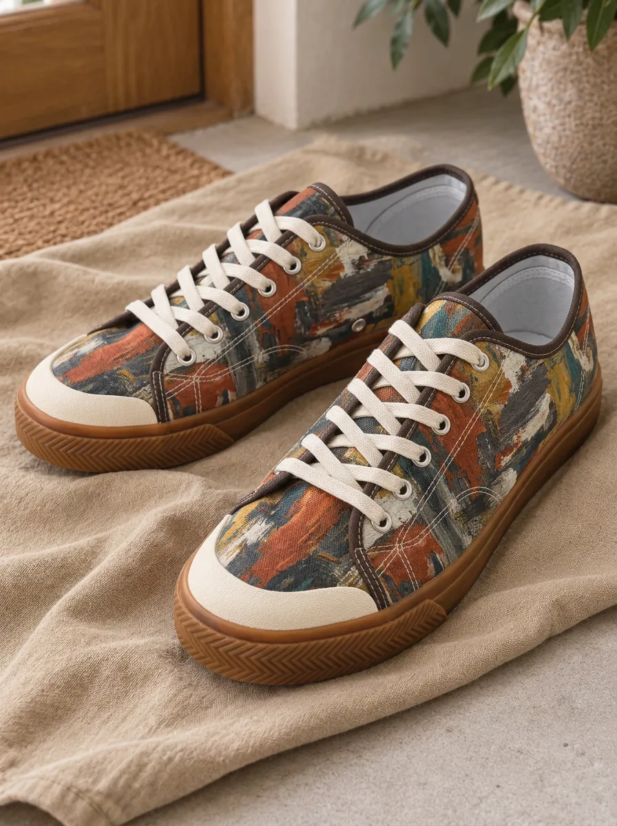 Men's Abstract Oil Painting Art Printed Canvas Shoes