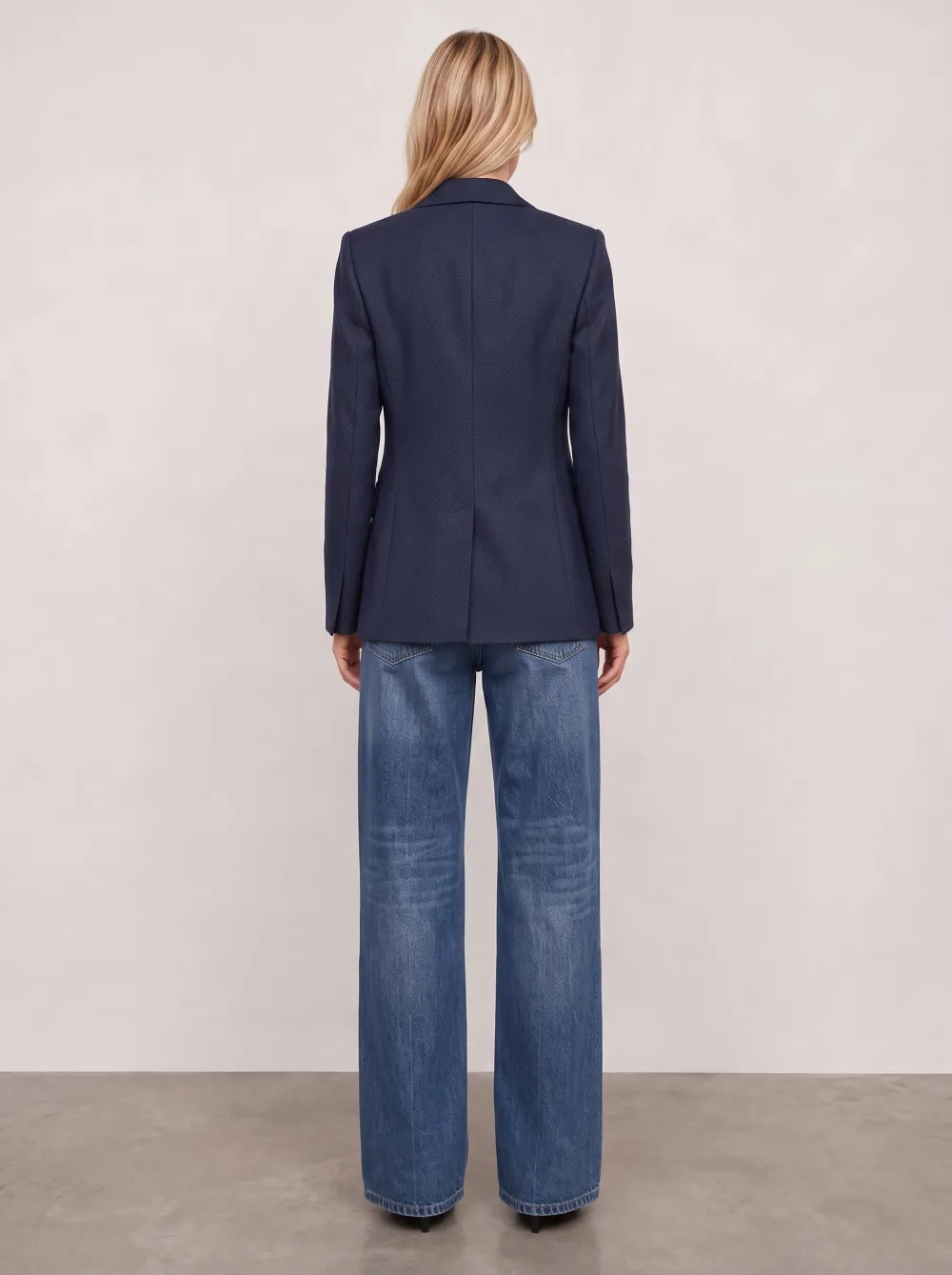 Women's Business Casual Navy Blue Textured Printed Blazer