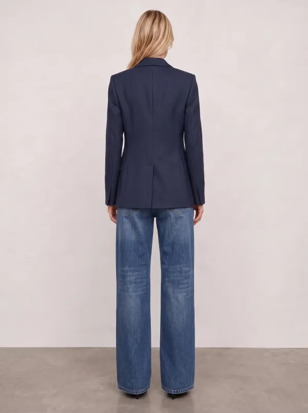 Women's Business Casual Navy Blue Textured Printed Blazer