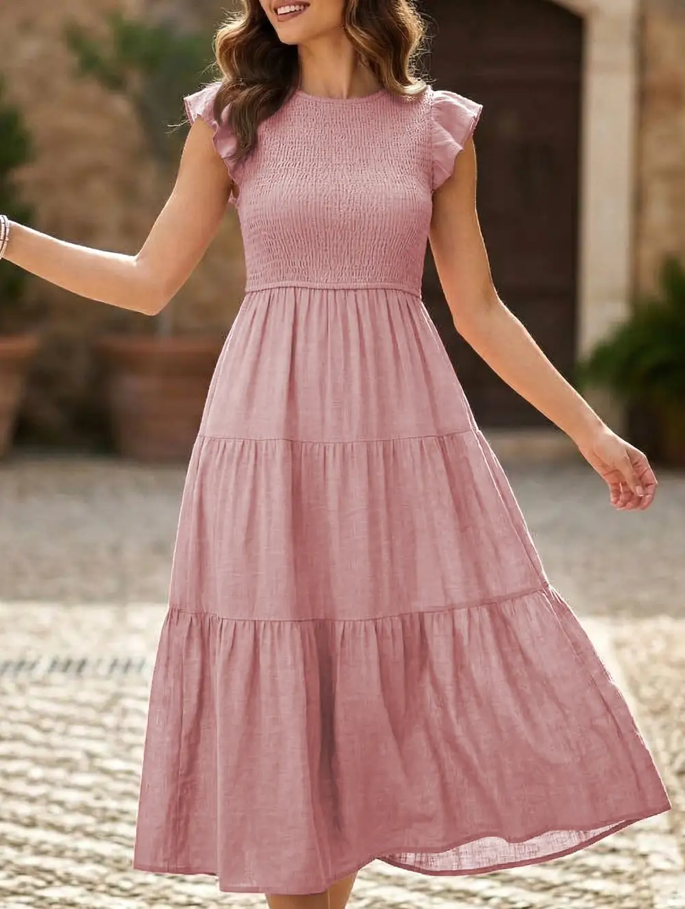 Flutter Sleeve Tiered Mini Dress