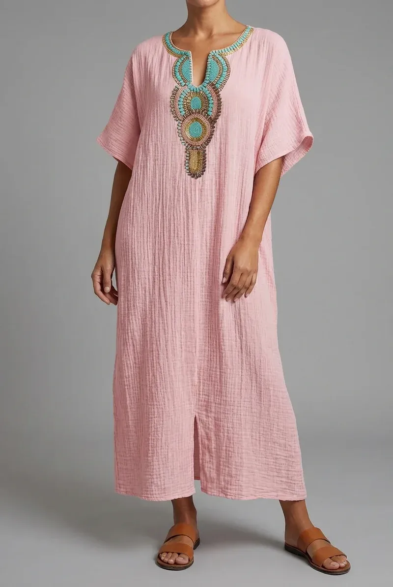 🌿Women's Embroidered Maxi Dress with Front Slit