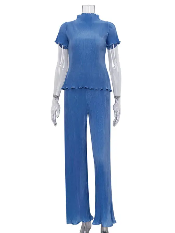 High Neck Tee Wide Leg Set
