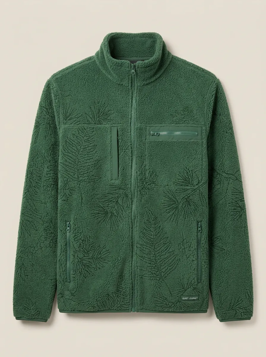 Nature Fern Leaf Fleece Zip Jacket