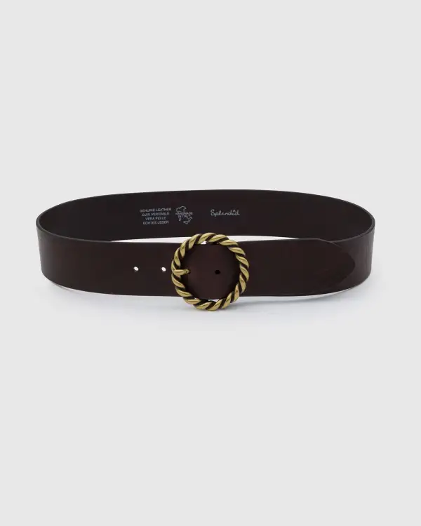 Wide Leather Twist Buckle Belt