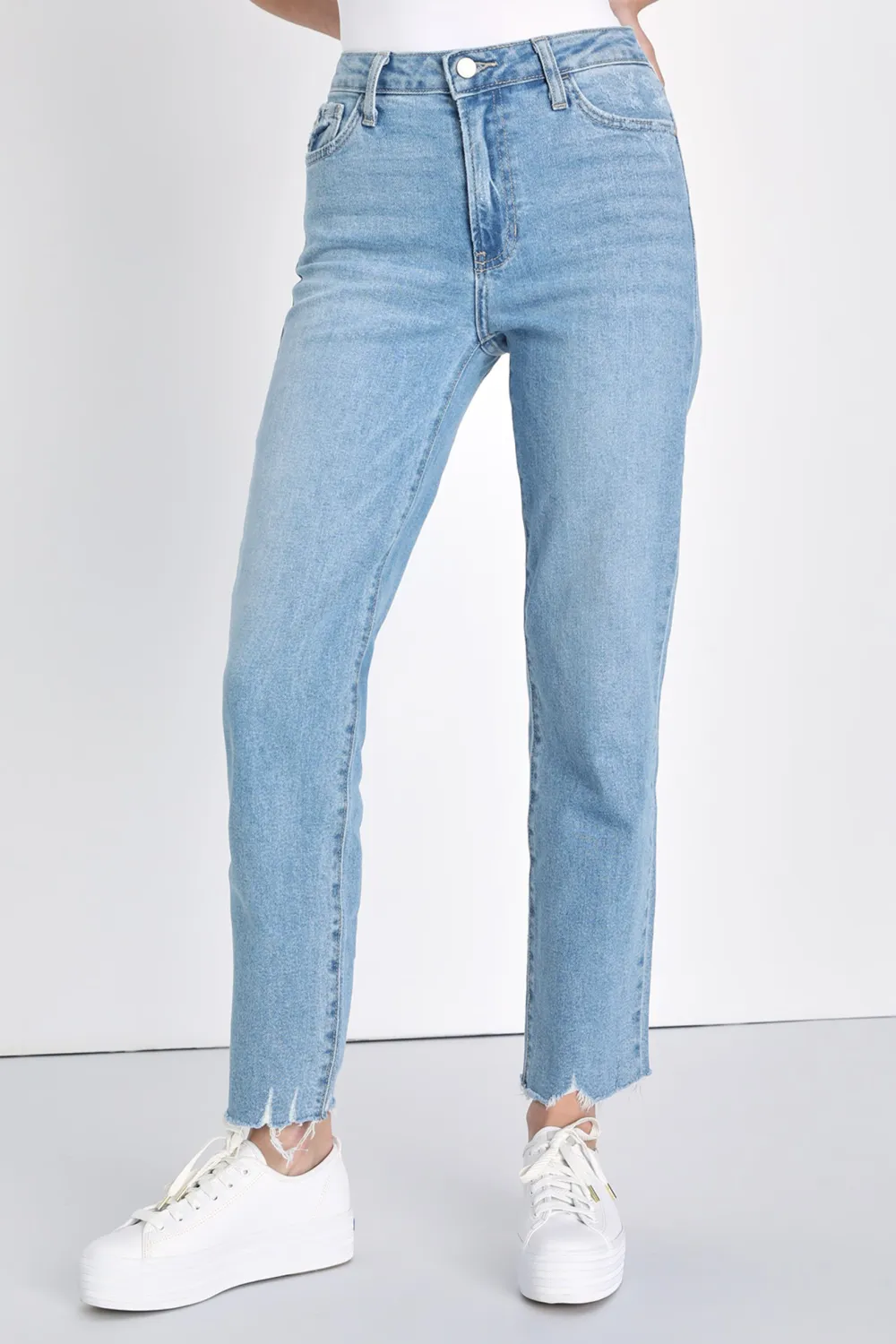 Casual Style High-Waisted Straight-Leg Jeans