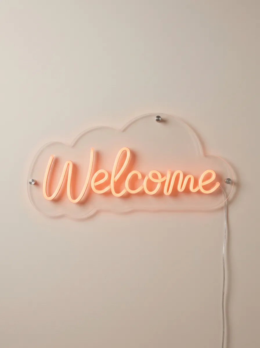 Compact Cloud-Shaped Welcome Neon Sign