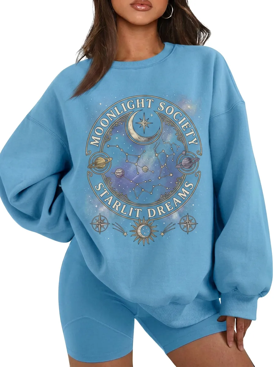 Women's Celestial Moonlight Society Starlit Dreams Printed T-shirt