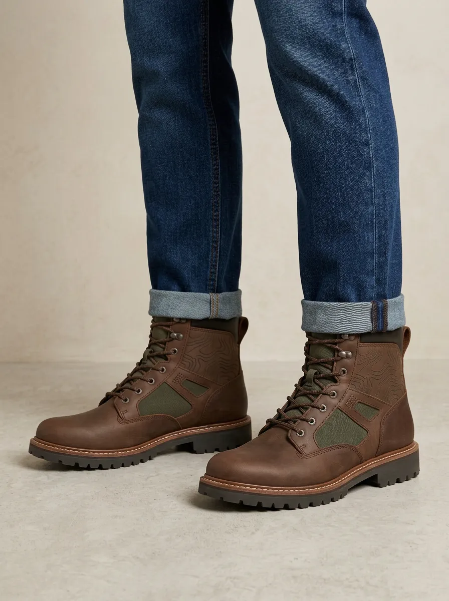 Unisex Contemporary Outdoor Hiking Topographic Print Work Boots