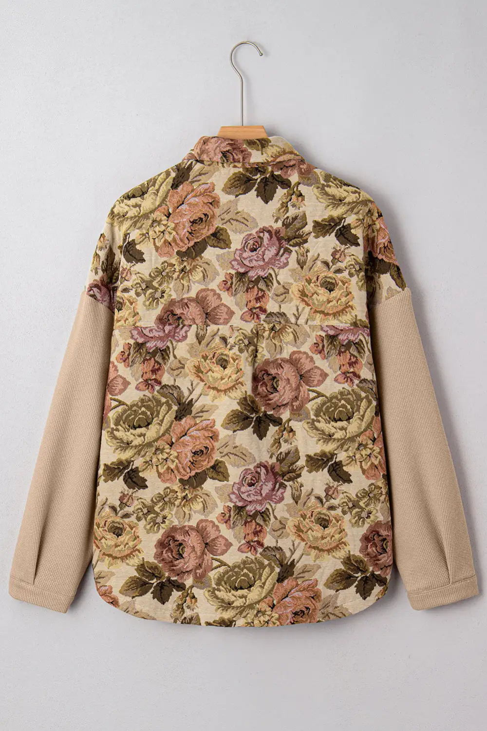 Button-Down Waffle-Knit Jacquard Floral Jacket