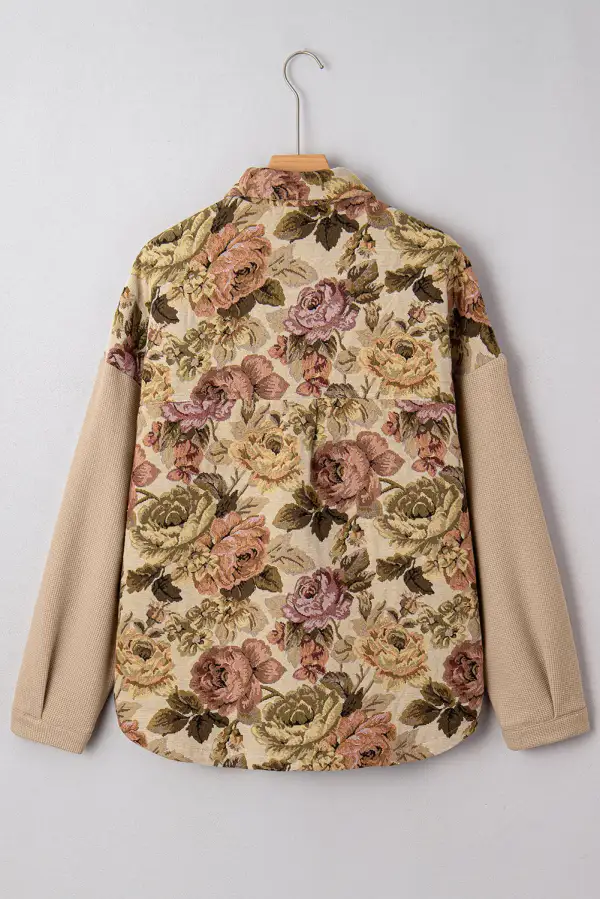 Button-Down Waffle-Knit Jacquard Floral Jacket