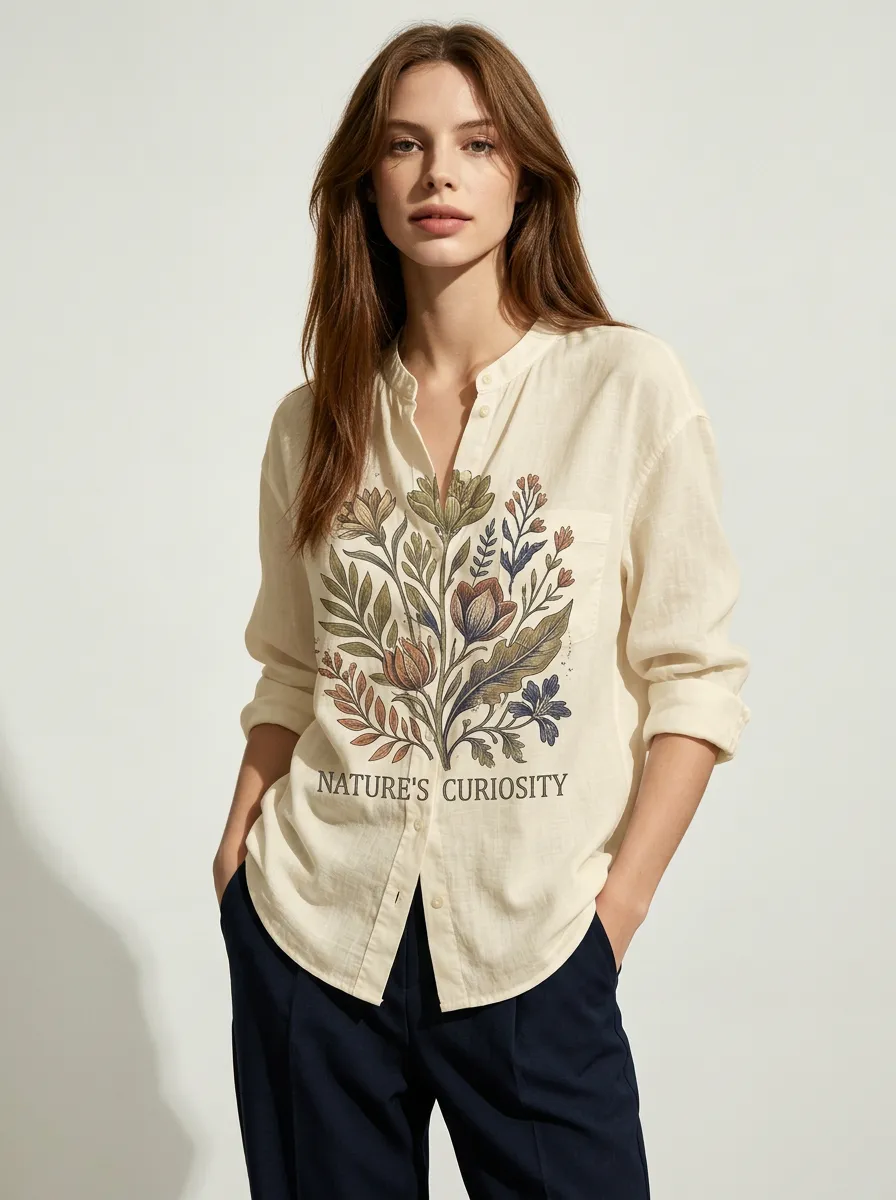 Nature Lover Botanical Floral Button-Up Shirt