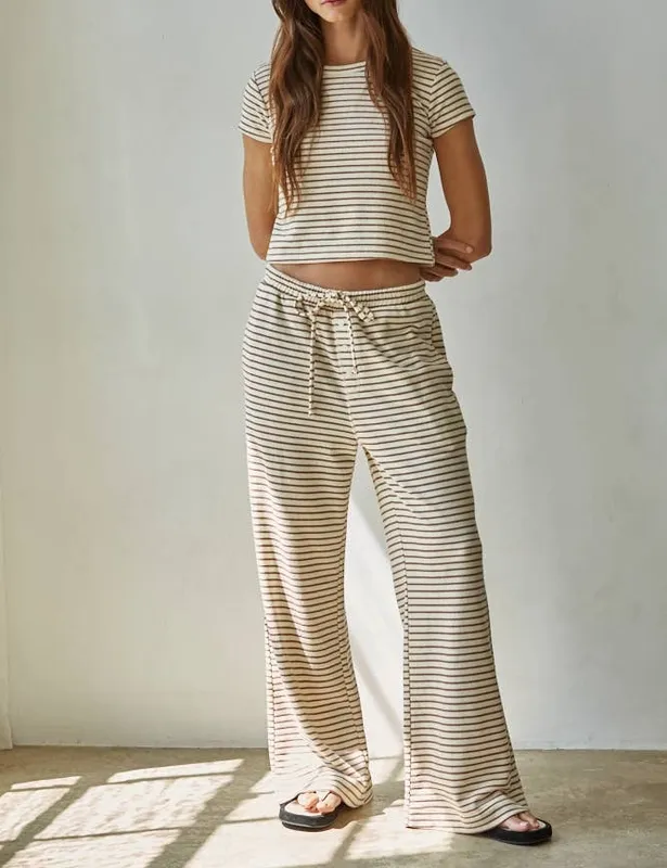 Cream Striped Cotton Blend Top