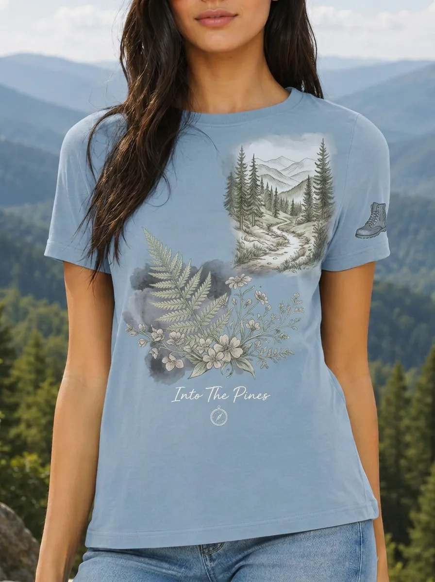 Women's Nature Lover Forest Fern Mountain Printed T-shirt