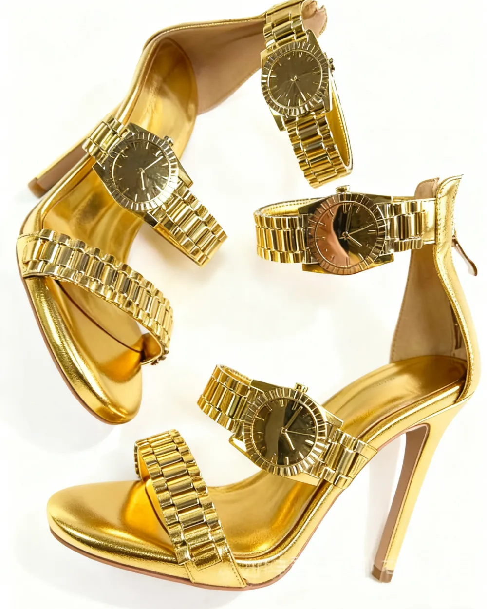 Watch Strap Sandals in Gold