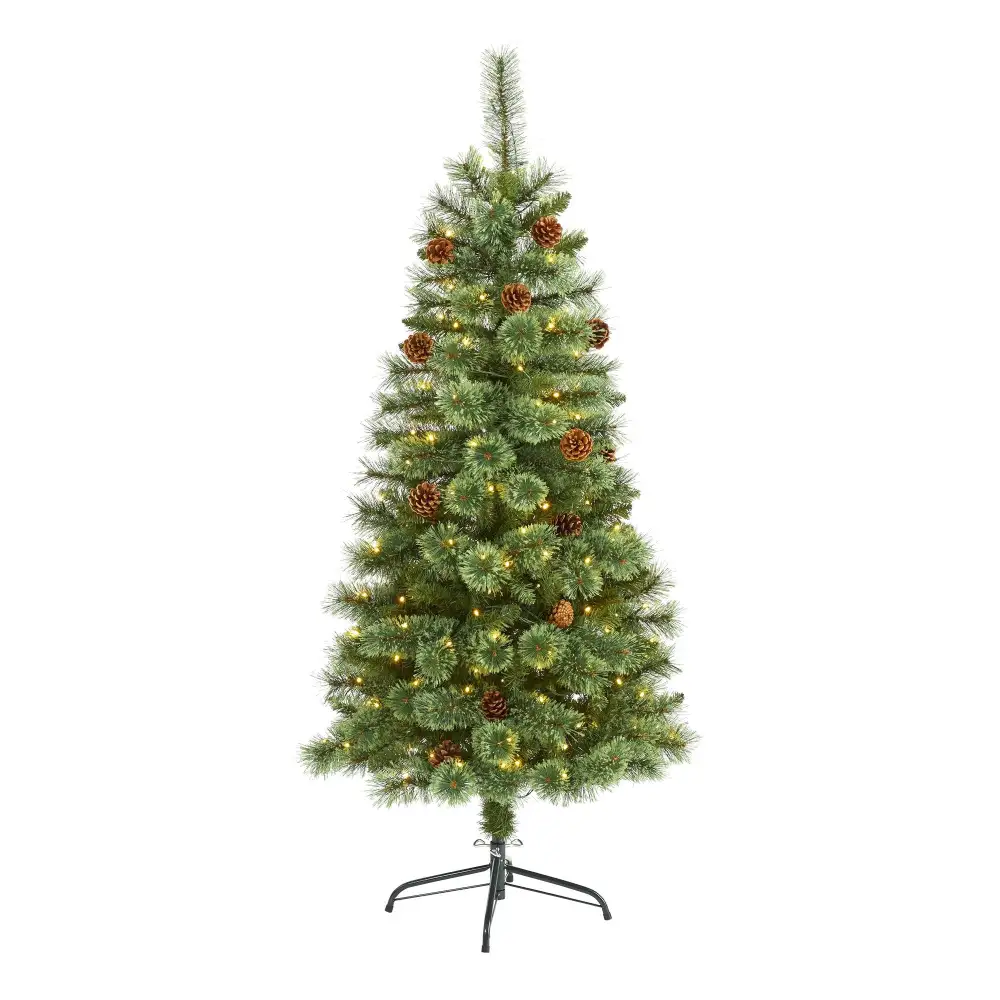Mountain Pine Artificial Christmas Tree with Clear LED Lights and Pine Cones Foliage Accent
