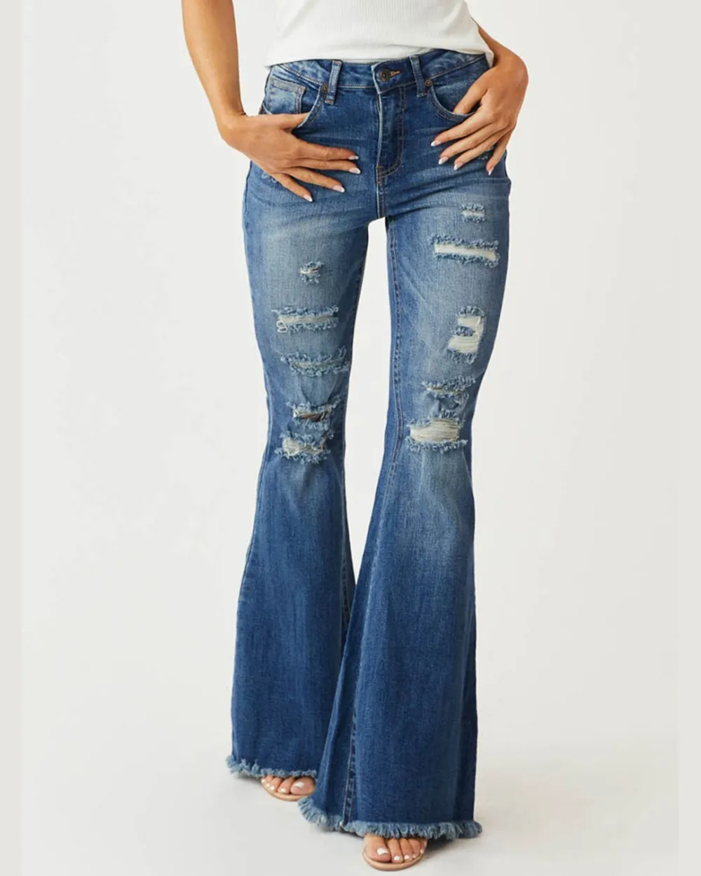 Distressed Stretch Flare Jeans