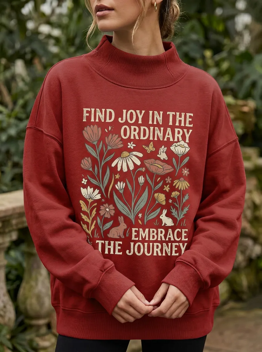 Women's Floral Rabbit Nature Quote Printed Sweatshirt