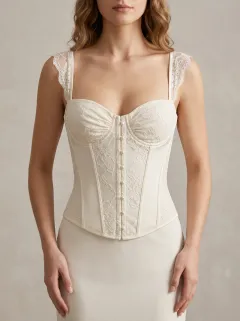 Romantic Floral Button-Front Women's Corset Top