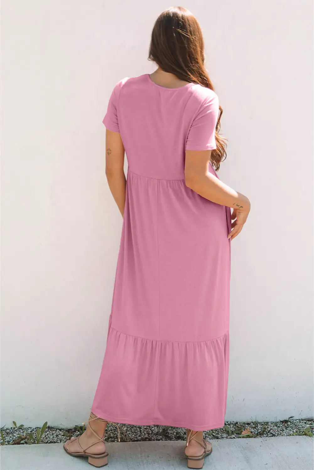 Maxi Solid Color T-shirt High Waist Pocketed Long Dress