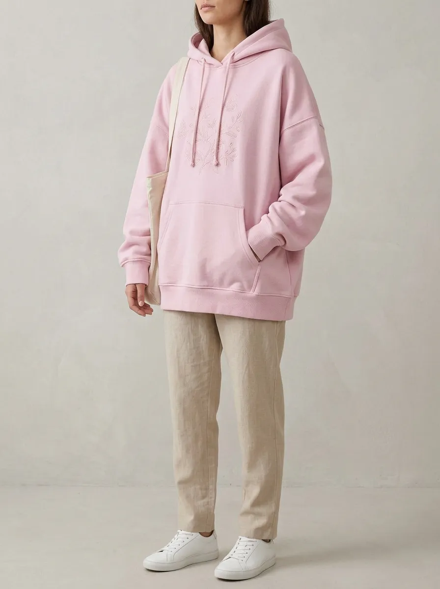 Women's Floral Butterfly Aesthetic Pink Embroidered Hoodie