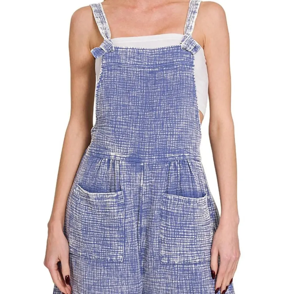 Textured Woven Double Gauze Acid Washed Romper